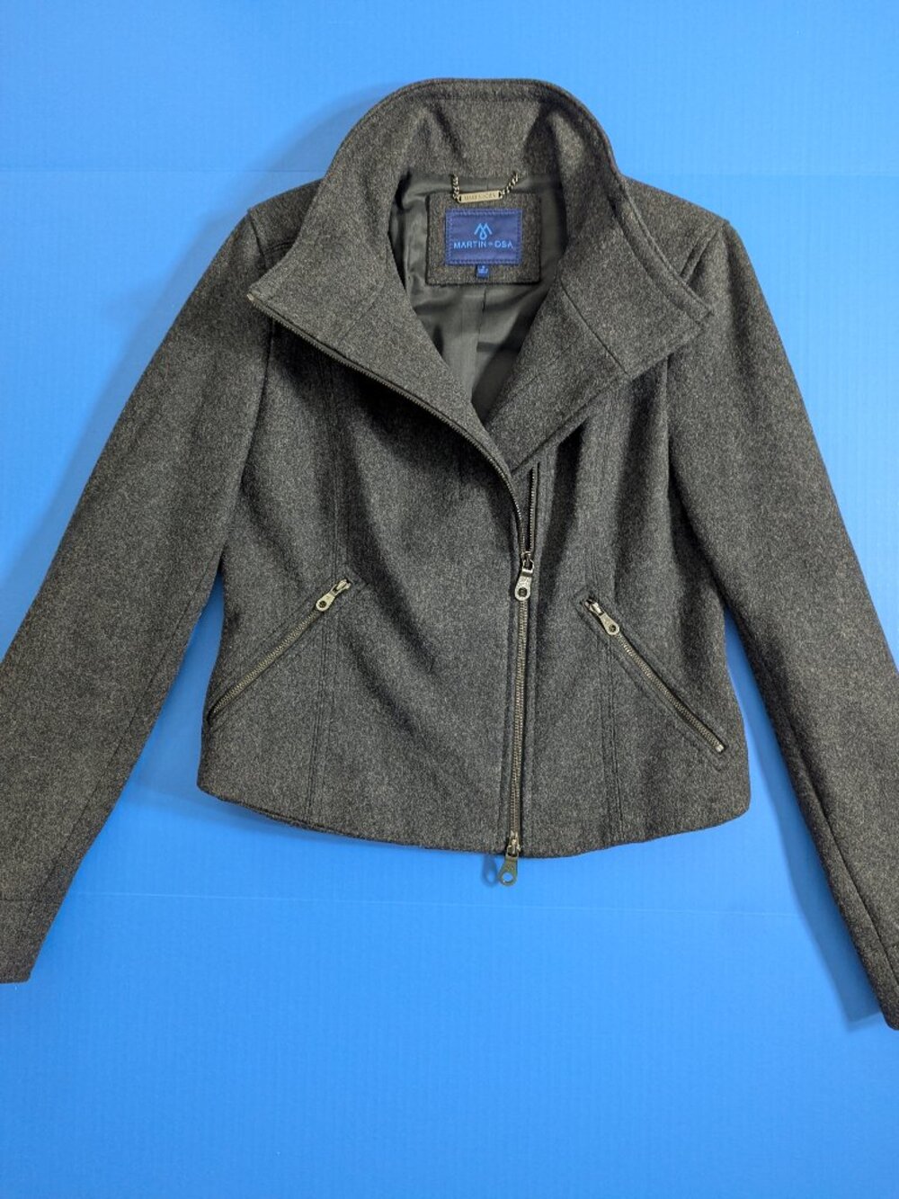 MARTIN + OSA Wool Biker/Moto Jacket Charcoal Grey Size 8 - Picture 2 of 13